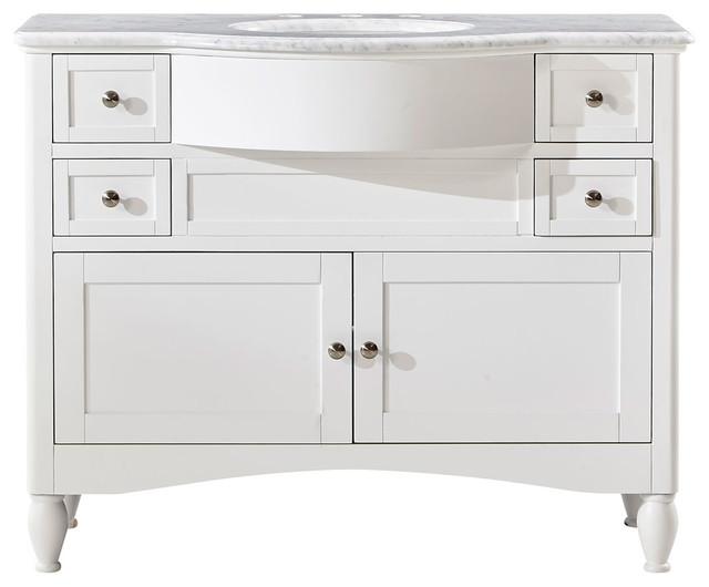 Silkroad 45" White Single Sink Cabinet w/Carrara Marble Top Vanity Silkroad Exclusive 