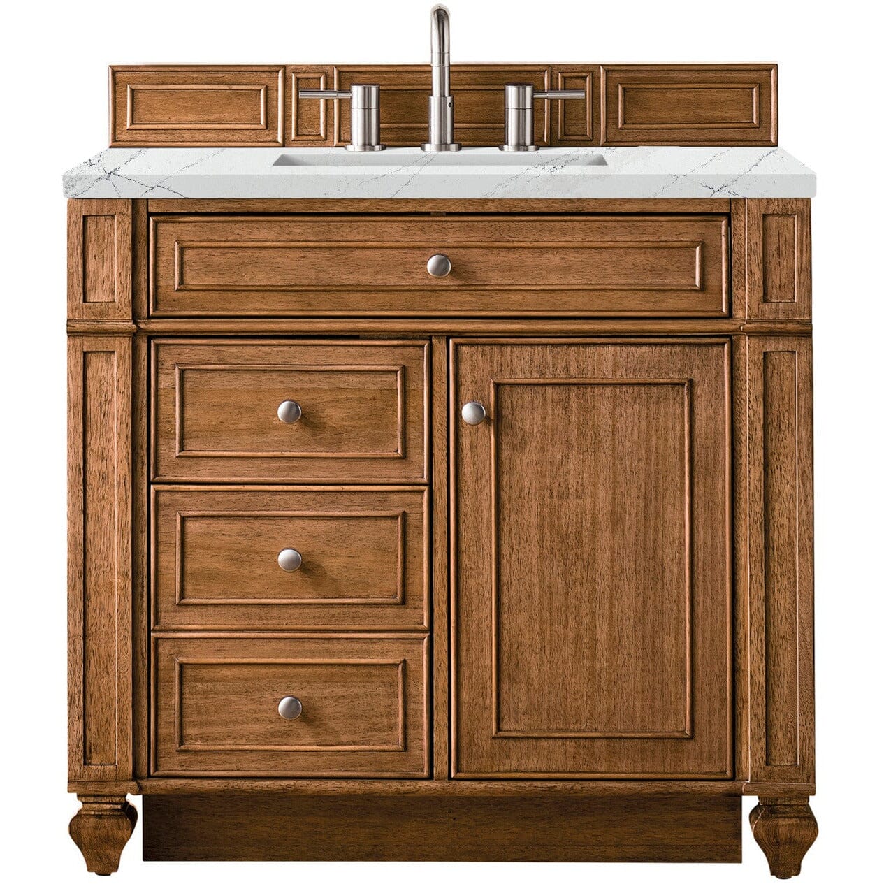 James Martin Bristol 36" Single Vanity Vanity James Martin Saddle Brown w/ 3 CM Ethereal Noctis Quartz Top 
