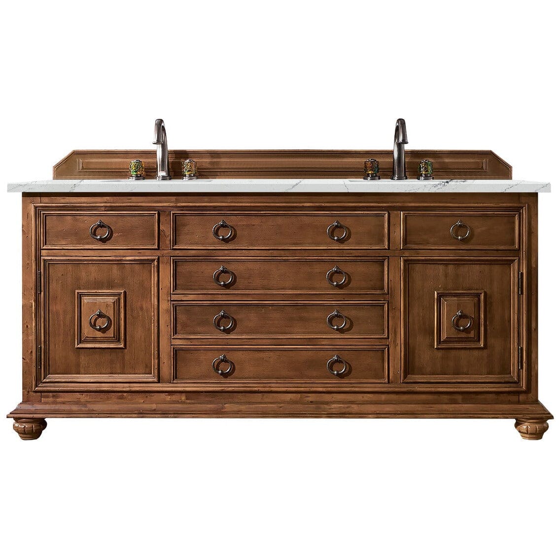 James Martin Mykonos 72" Double Vanity Vanity James Martin Cinnamon w/ 3 CM Ethereal Noctis Quartz Top 