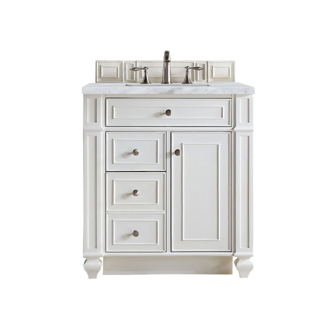 James Martin Bristol 30" Single Vanity Vanity James Martin Bright White w/ 3 CM Carrara Marble Top 