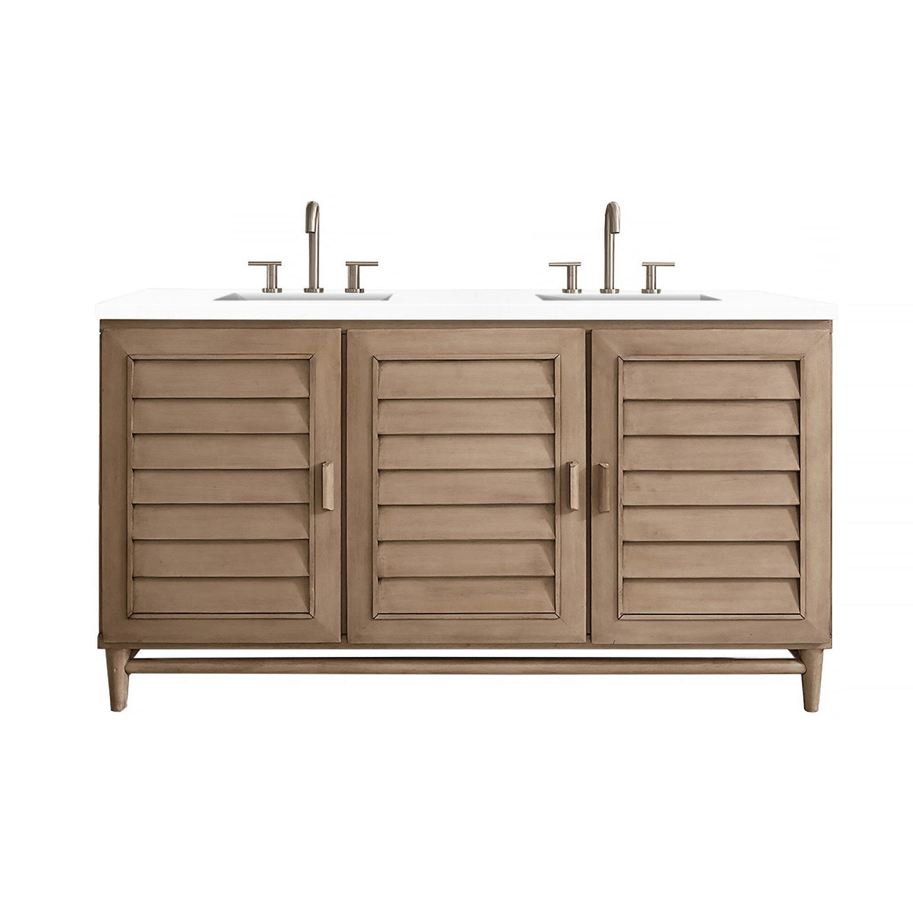 James Martin Portland 60" Double Vanity Vanity James Martin Whitewashed Walnut w/ 3 CM Classic White Quartz Top 