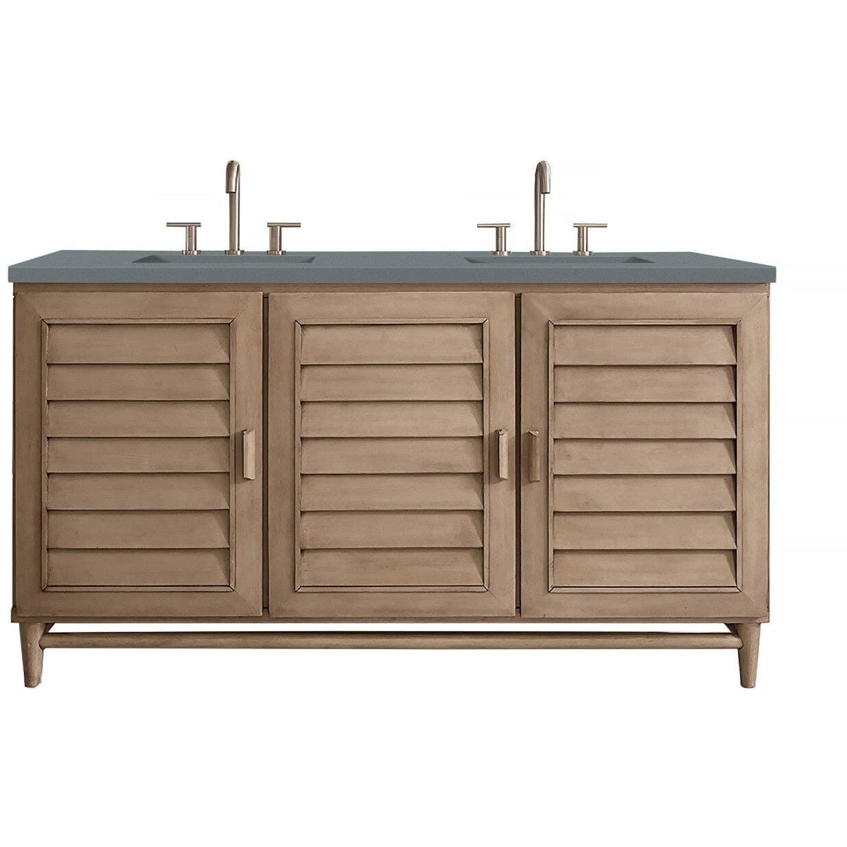 James Martin Portland 60" Double Vanity Vanity James Martin Whitewashed Walnut w/ 3 CM Cala Blue Quartz Top 
