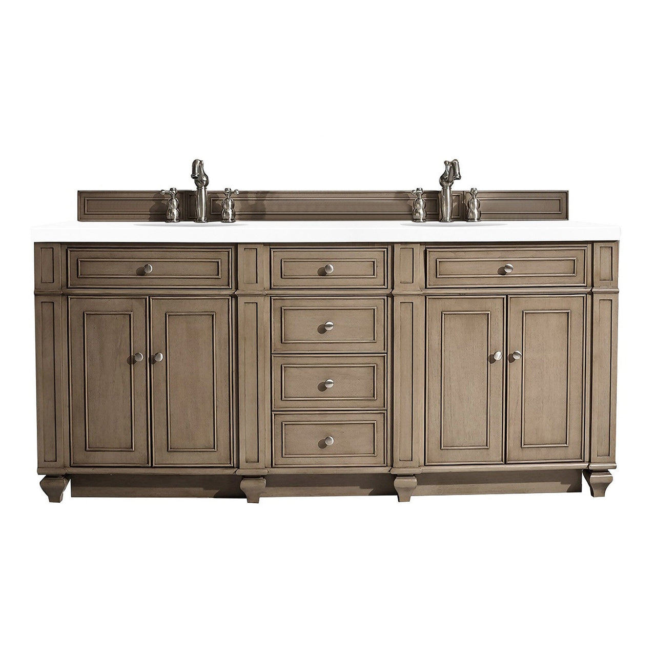 James Martin Bristol 72" Double Vanity Vanity James Martin Whitewashed Walnut w/ 3 CM Classic White Quartz Top 