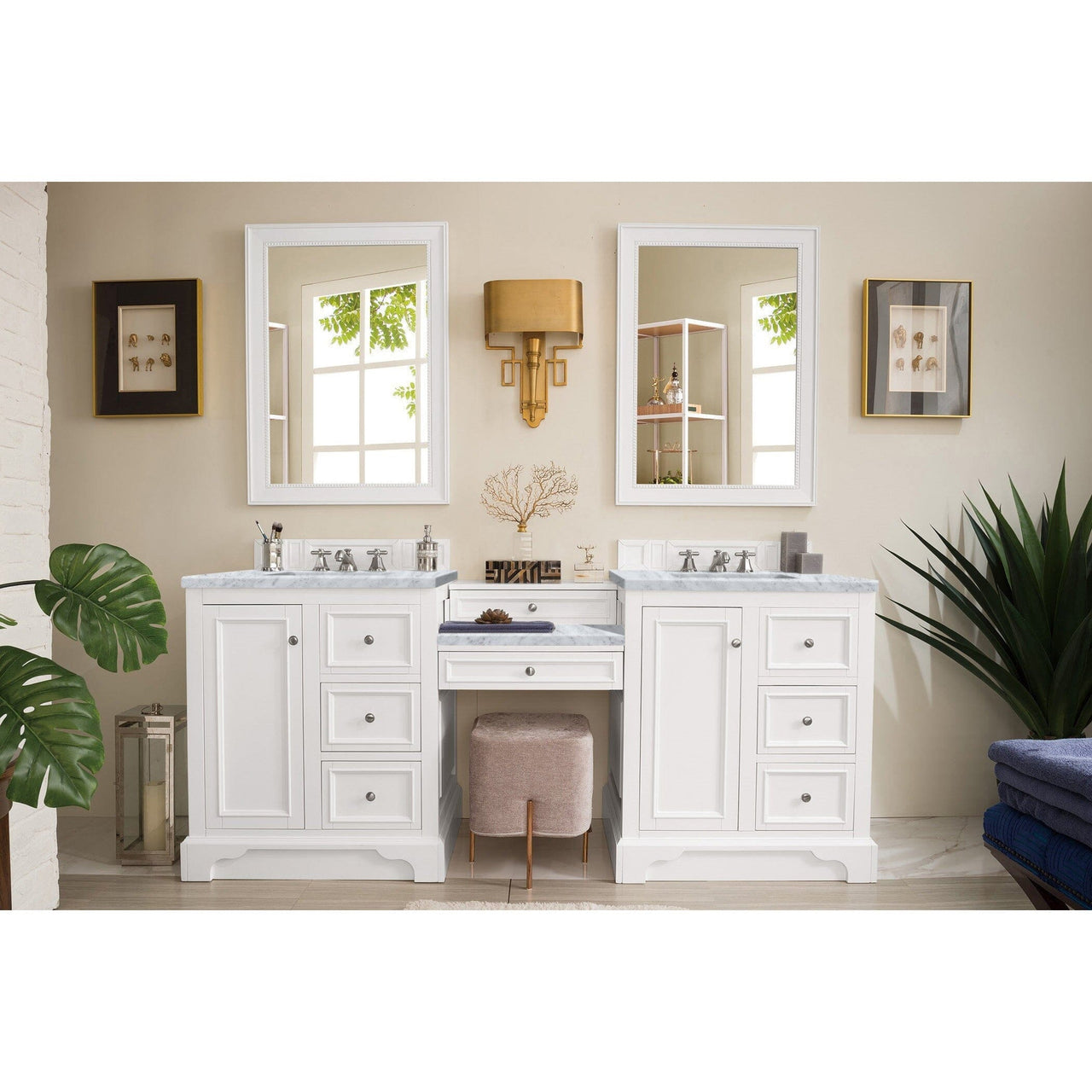 James Martin De Soto 82" Double Vanity Set Vanity James Martin Bright White w/ 3 CM Carrara Marble Top 