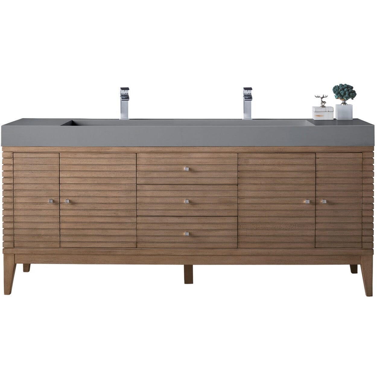 James Martin Linear 72" Double Vanity Vanity James Martin Whitewashed Walnut w/ Dusk Grey Glossy Composite Top 