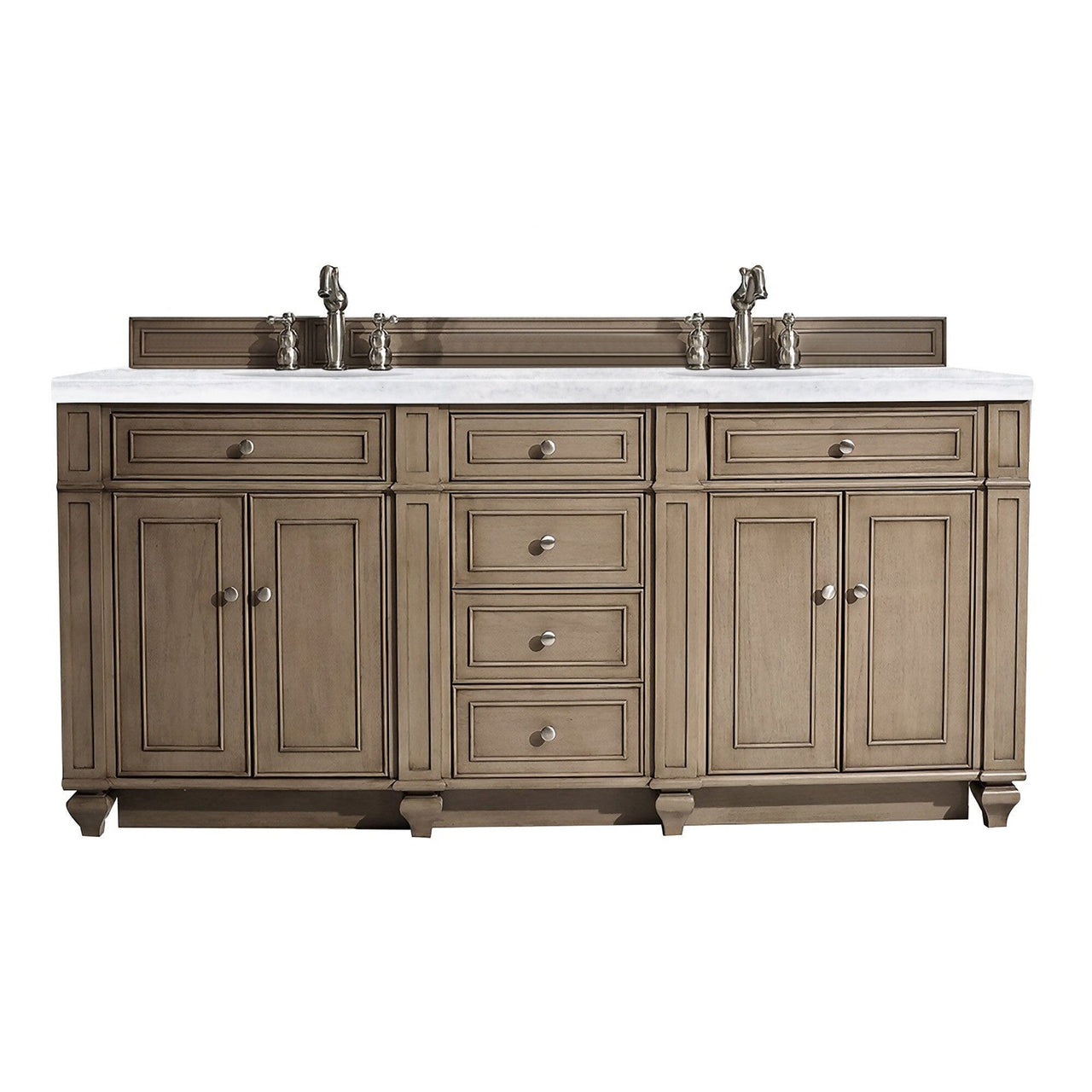 James Martin Bristol 72" Double Vanity Vanity James Martin Whitewashed Walnut w/ 3 CM Arctic Fall Solid Surface Top 