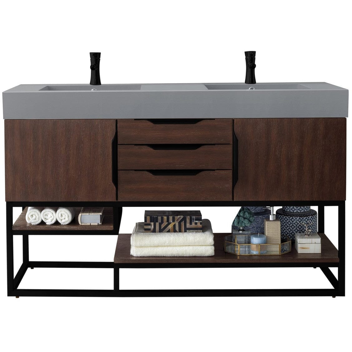 James Martin Columbia 59" Double Vanity Vanity James Martin Coffee Oak - Matte Black w/ Dusk Grey Glossy Composite Top 