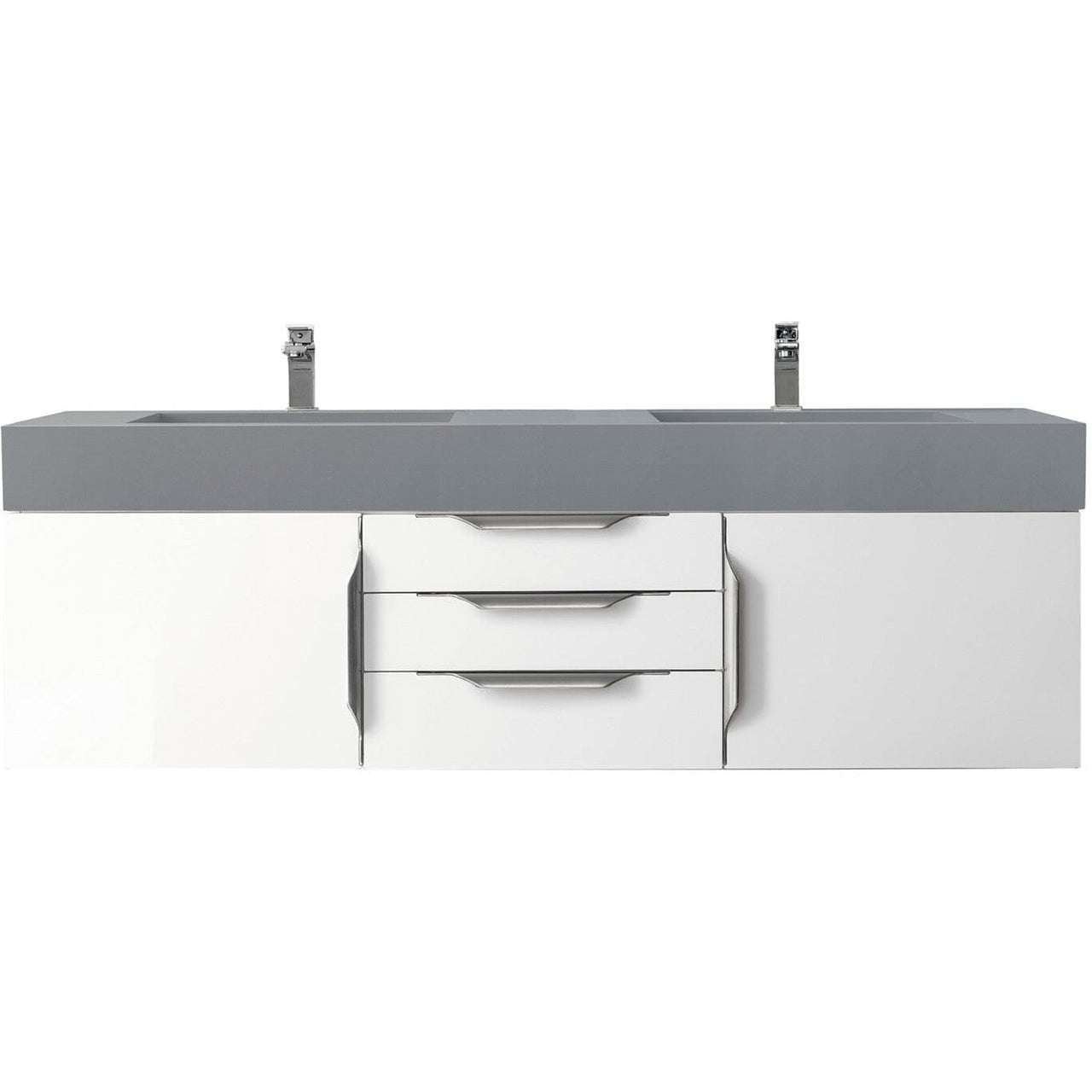 James Martin Mercer Island 59" Double Vanity Vanity James Martin Glossy White w/ Dusk Grey Glossy Composite Top 
