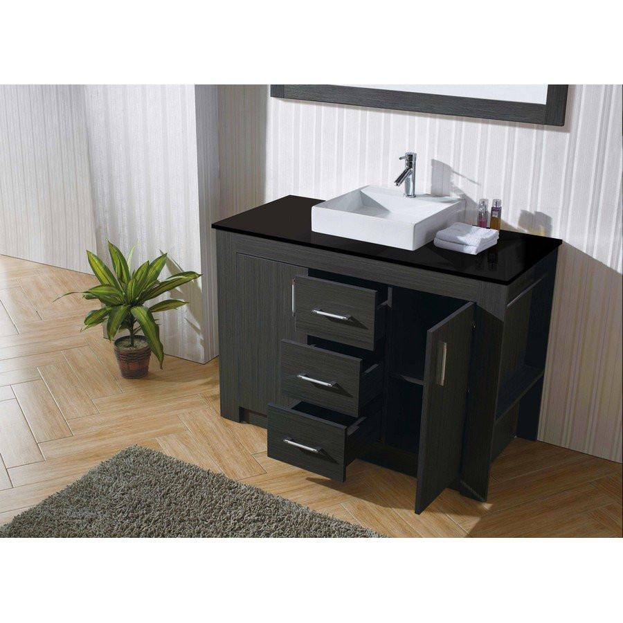 Virtu USA Tavian 48" Single Square Sink Zebra Grey Top with Polished Chrome Faucet and Mirror Vanity Virtu USA 
