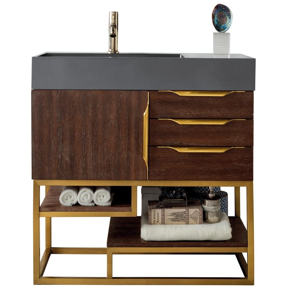 James Martin Columbia 36" Single Vanity Vanity James Martin Coffee Oak - Radiant Gold w/ Dusk Grey Glossy Composite Top 