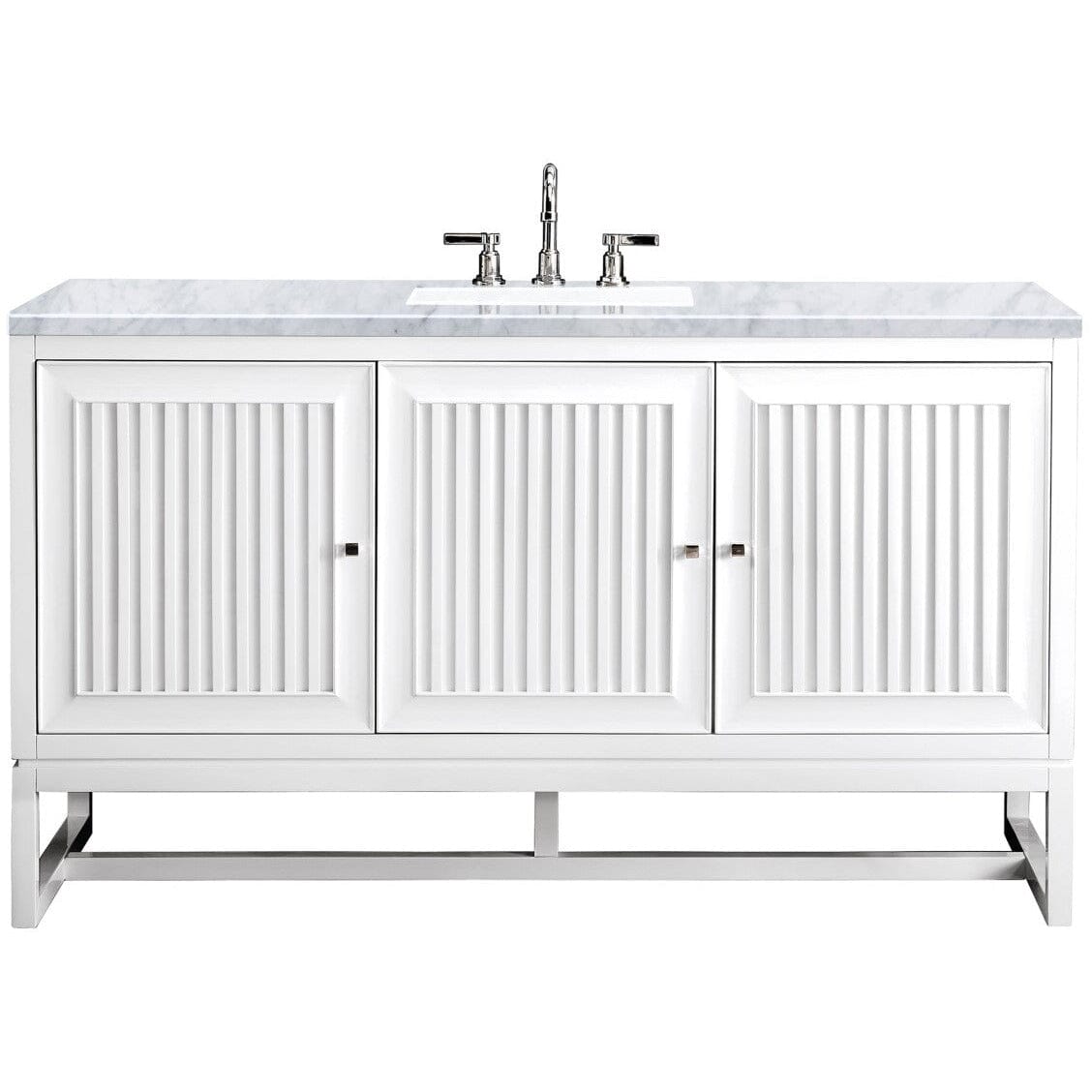 James Martin Athens 60" Single Vanity Vanity James Martin Glossy White w/ 3 CM Carrara White Top 