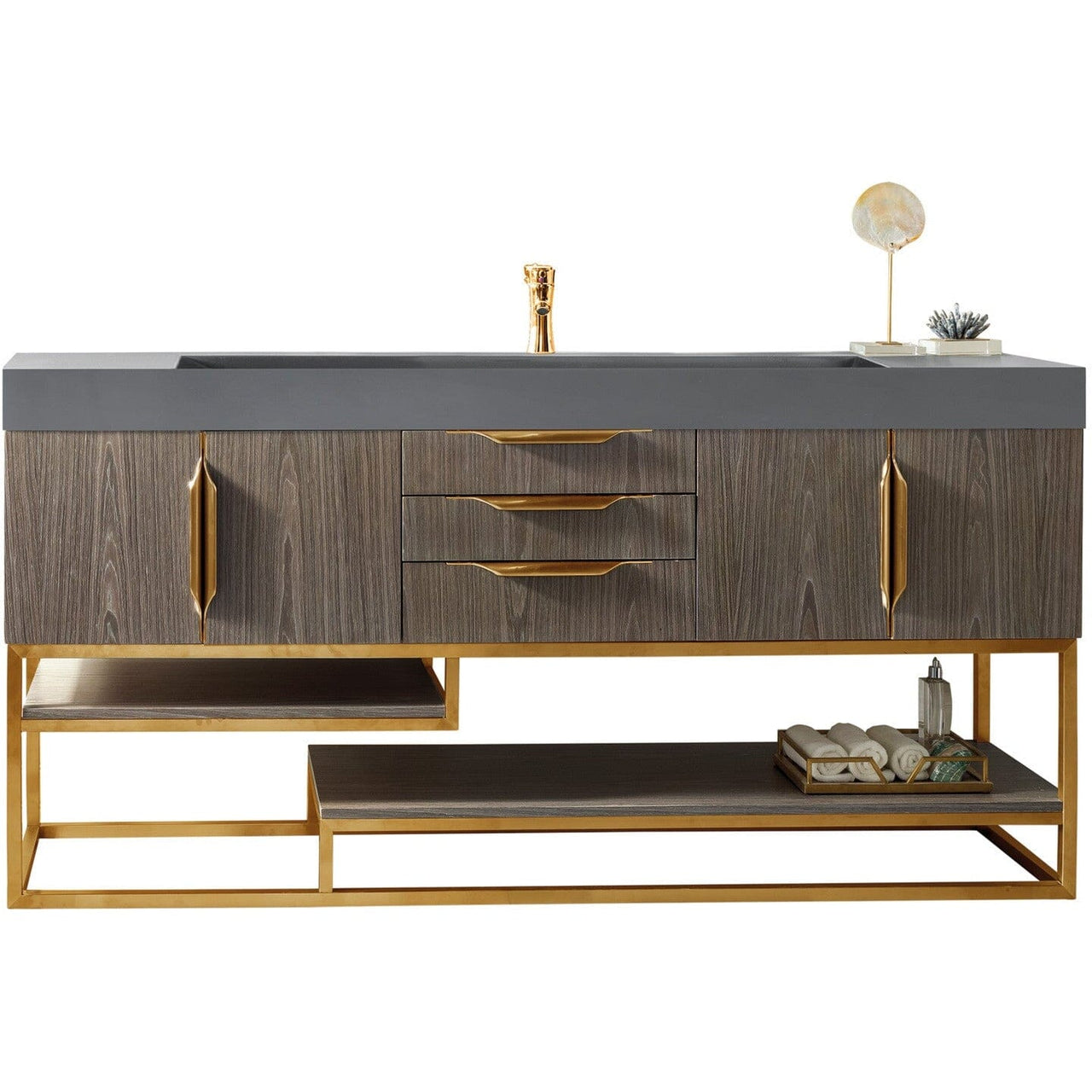 James Martin Columbia 72" Single Vanity Vanity James Martin Ash Gray - Radiant Gold w/ Dusk Grey Glossy Composite Top 