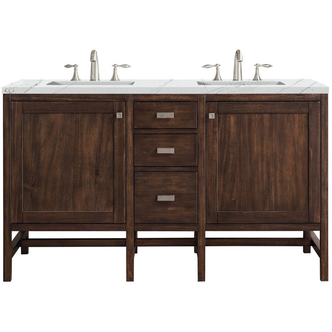 James Martin Addison 60" Double Vanity Vanity James Martin Mid Century Acacia w/ 3 CM Ethereal Noctis Quartz Top 