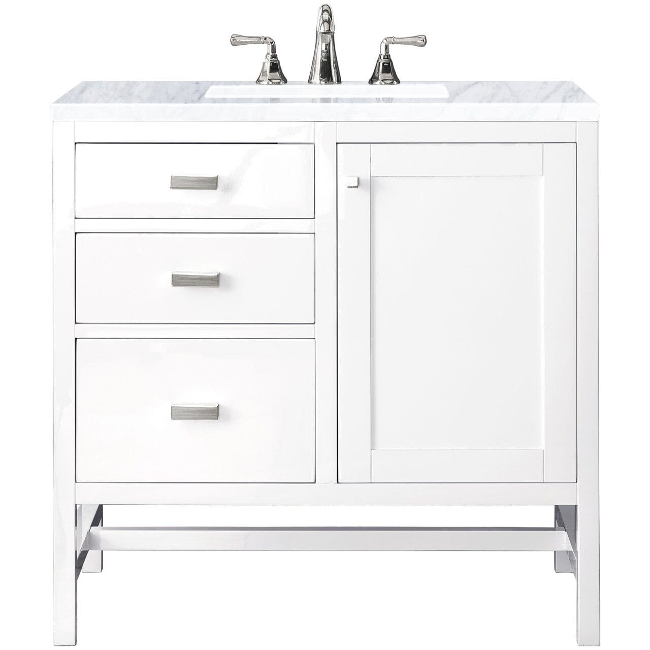 James Martin Addison 36" Single Vanity Vanity James Martin Glossy White w/ 3 CM Carrara White Top 