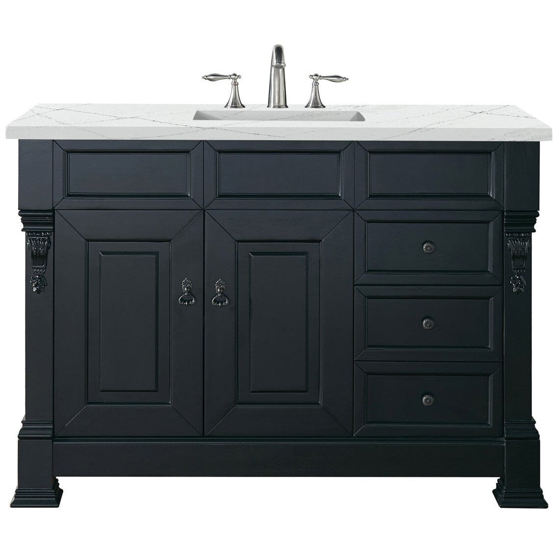 James Martin Brookfield 48" Single Vanity Vanities James Martin Antique Black w/ 3 CM Ethereal Noctis Quartz Top 