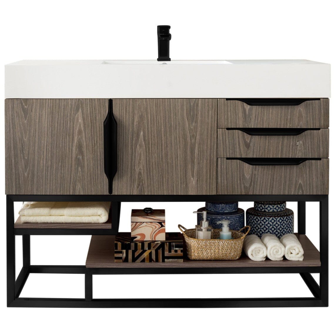 James Martin Columbia 48" Single Vanity Vanity James Martin Ash Gray - Matte Black w/ White Glossy Composite Countertop 
