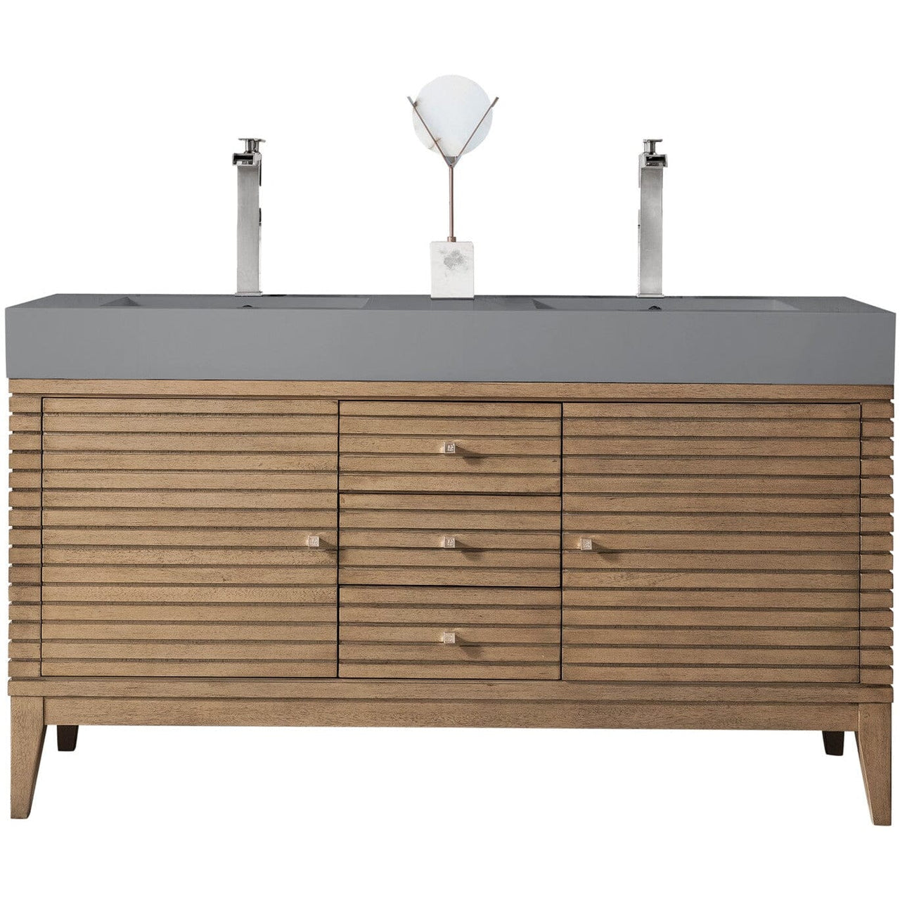 James Martin Linear 59" Double Vanity Vanity James Martin Whitewashed Walnut w/ Dusk Grey Glossy Composite Top 