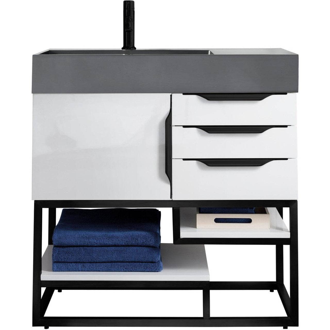 James Martin Columbia 36" Single Vanity Vanity James Martin Glossy White - Matte Black w/ Dusk Grey Glossy Composite Top 