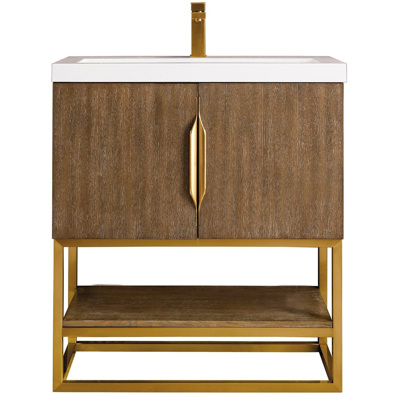 James Martin Columbia 31.5" Single Vanity Vanity James Martin Latte Oak - Radiant Gold w/ White Glossy Composite Countertop 