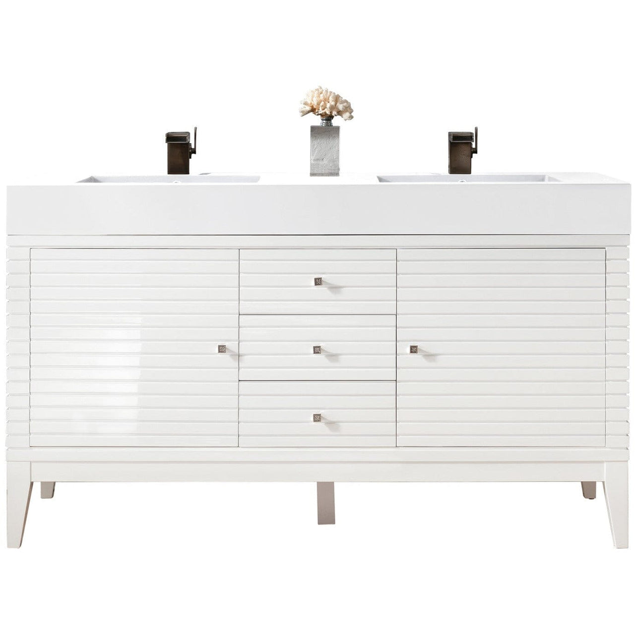 James Martin Linear 59" Double Vanity Vanity James Martin Glossy White w/ Glossy White Composite Top 