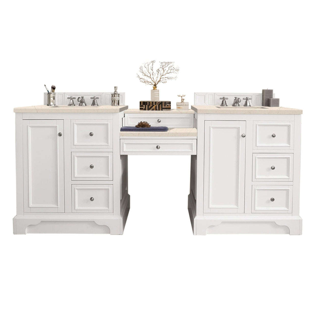 James Martin De Soto 82" Double Vanity Set Vanity James Martin Bright White w/ 3 CM Eternal Marfil Quartz Top 
