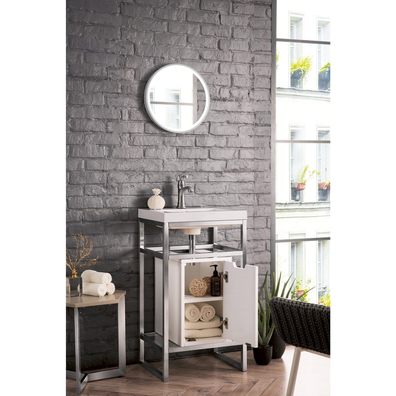 James Martin Boston 20" Stainless Steel Sink Console with Storage Cabinet Console James Martin 