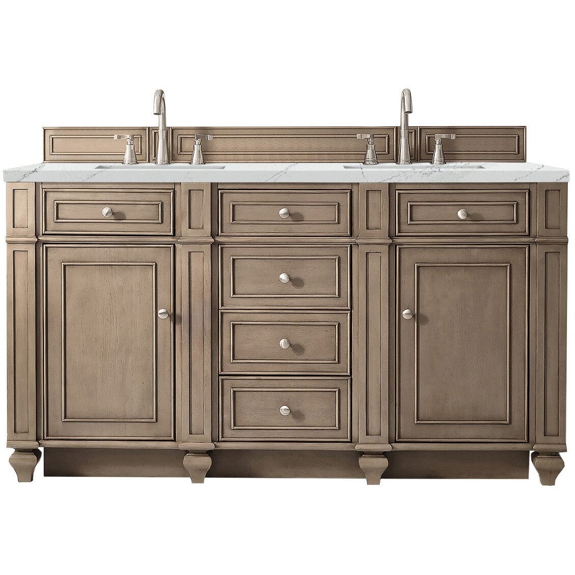 James Martin Bristol 60" Double Vanity Vanity James Martin Whitewashed Walnut w/ 3 CM Ethereal Noctis Quartz Top 
