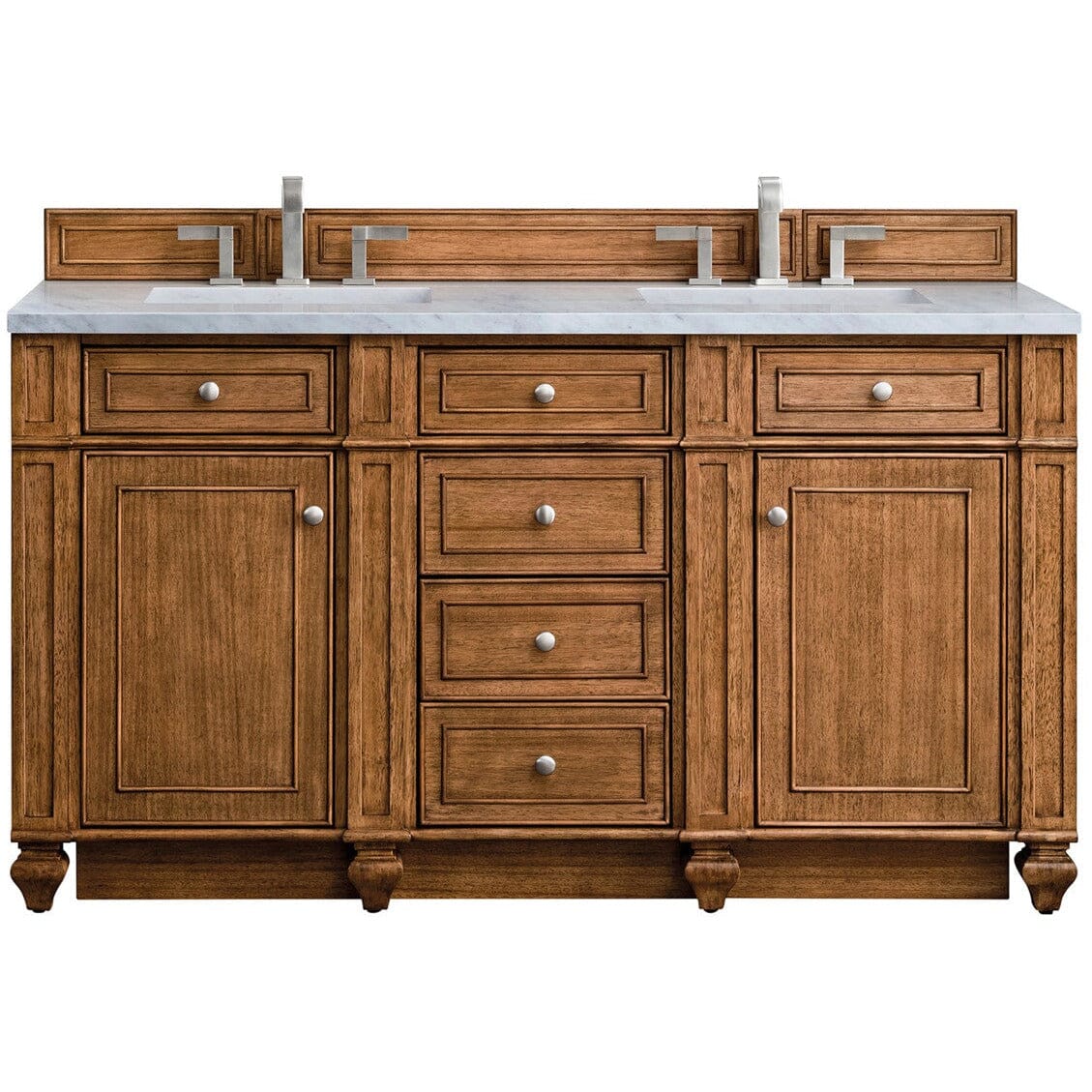 James Martin Bristol 60" Double Vanity Vanity James Martin Saddle Brown w/ 3 CM Carrara Marble Top 