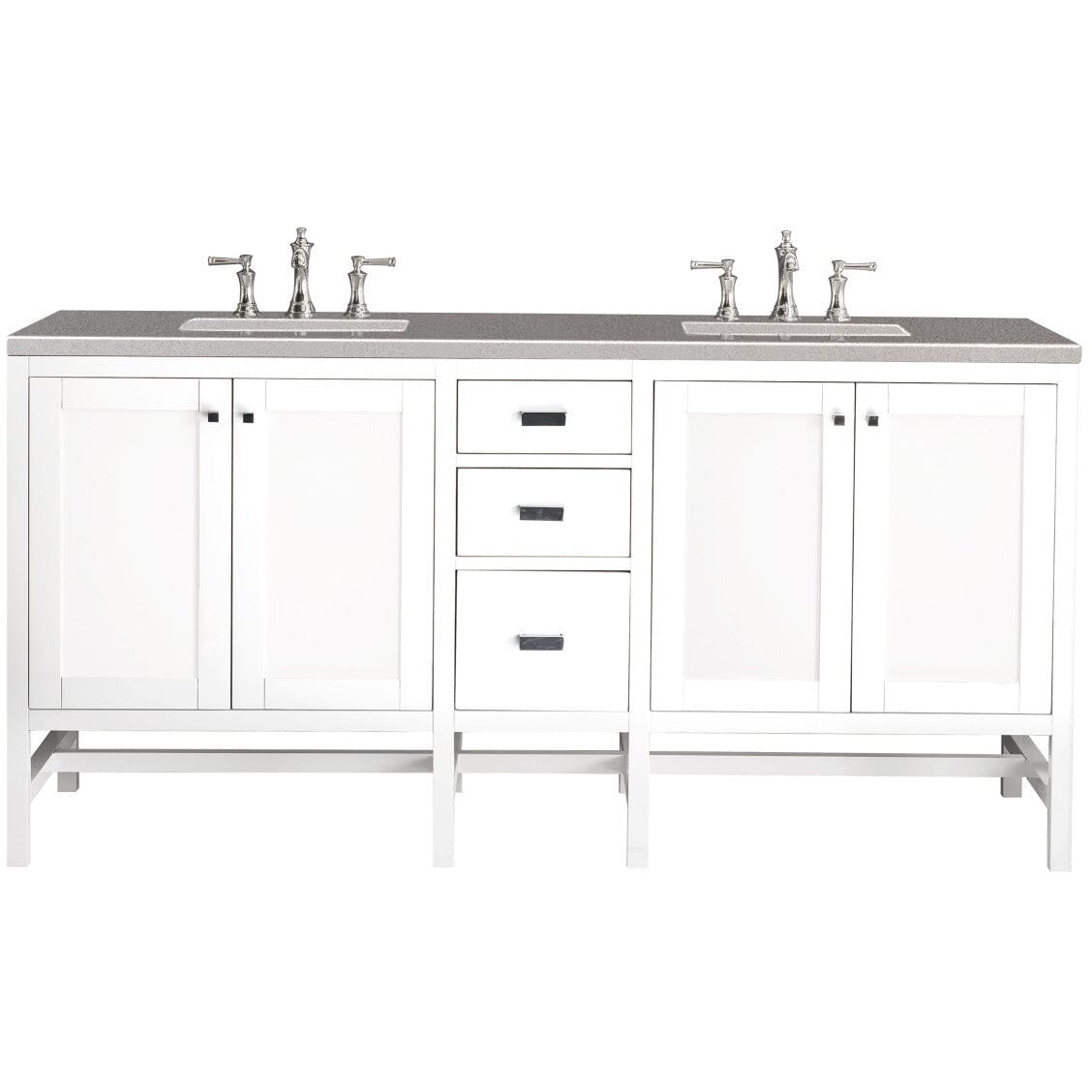 James Martin Addison 72" Double Vanity Vanity James Martin Glossy White w/ 3 CM Grey Expo Quartz Top 