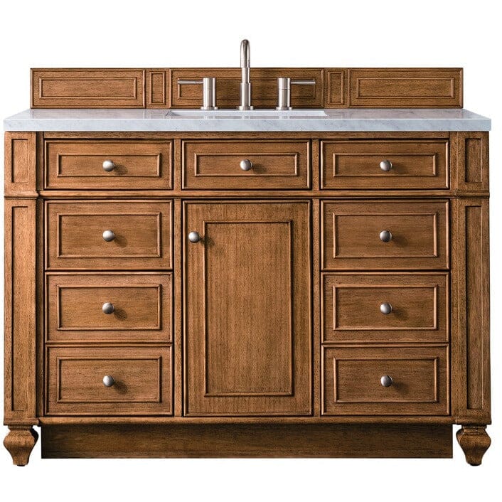 James Martin Bristol 48" Single Vanity Vanity James Martin Saddle Brown w/ 3 CM Eternal Jasmine Pearl Quartz Top 