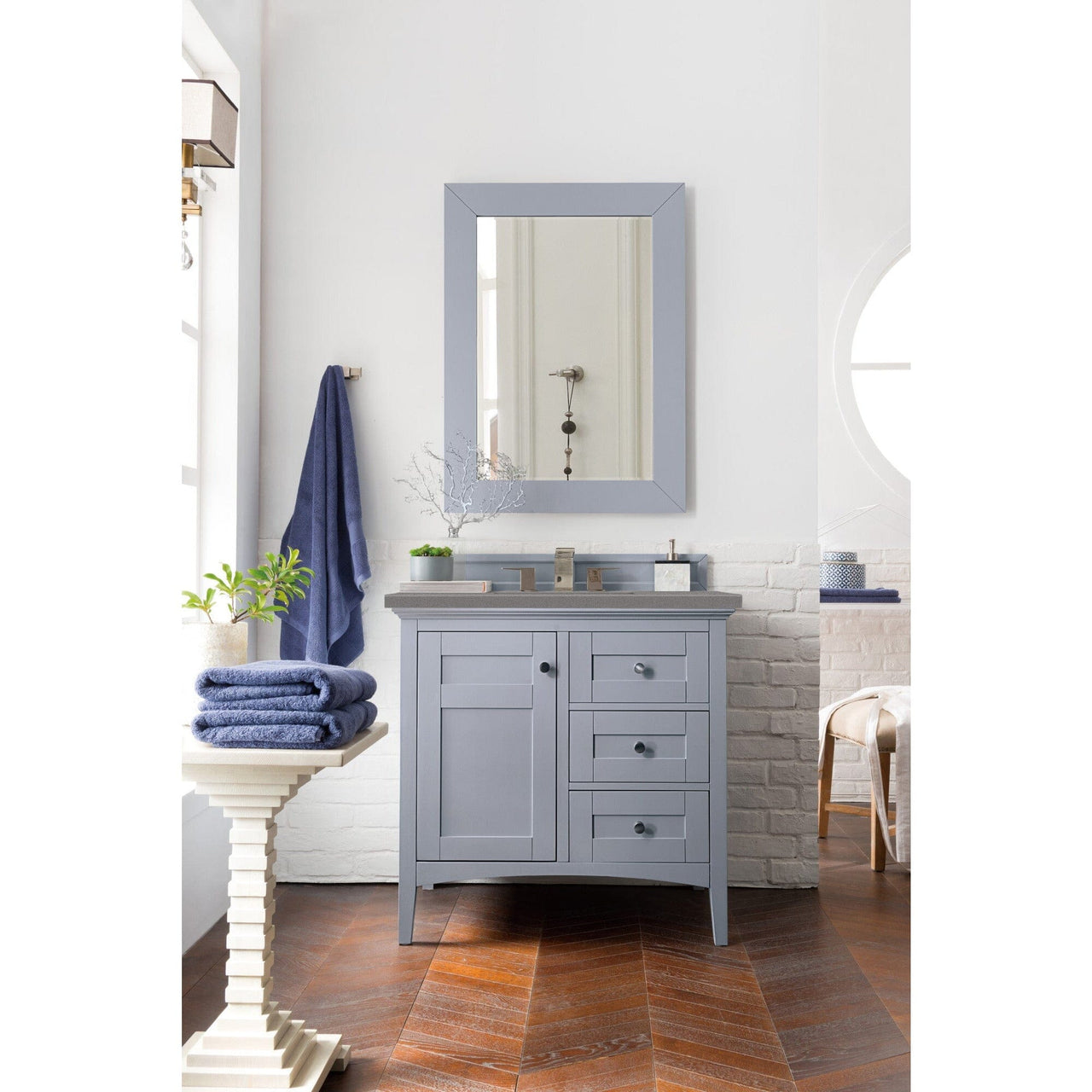 James Martin Palisades 36" Single Vanity Vanity James Martin Silver Gray w/ 3 CM Grey Expo Quartz Top 