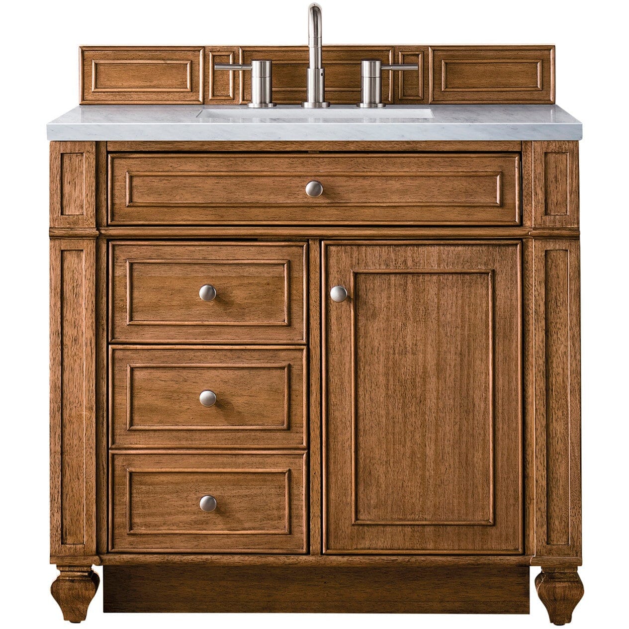 James Martin Bristol 36" Single Vanity Vanity James Martin Saddle Brown w/ 3 CM Carrara Marble Top 