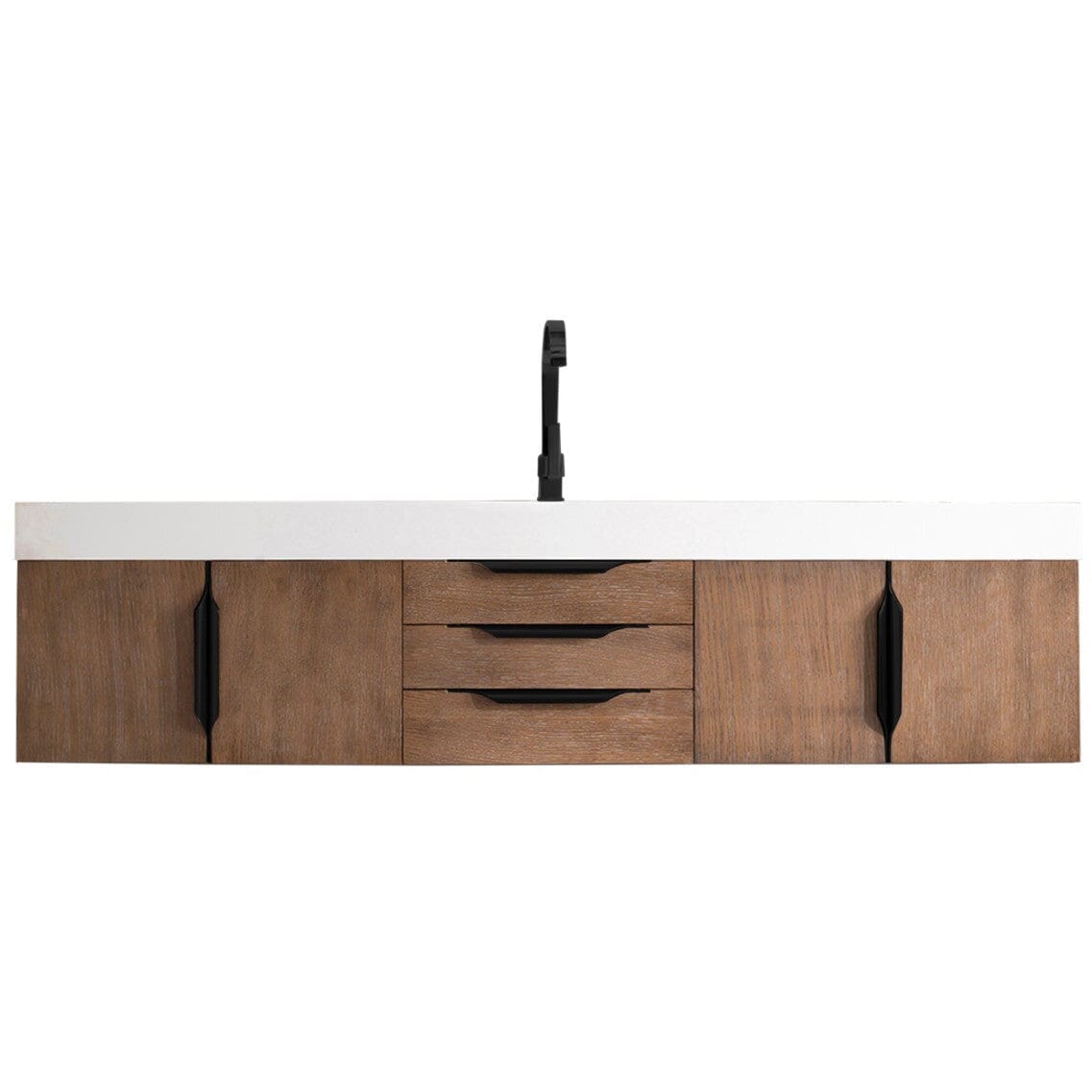 James Martin Mercer Island 72" Single Vanity Vanity James Martin Latte Oak - Matte Black w/ Glossy White Composite Top 