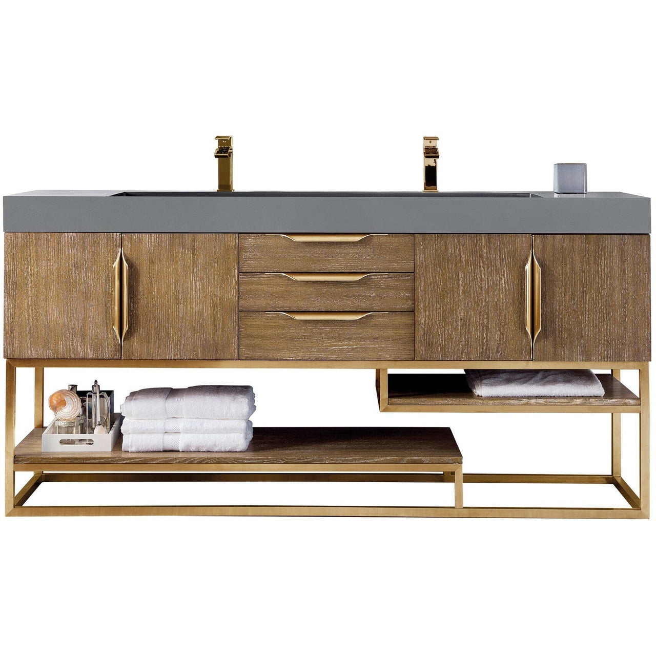 James Martin Columbia 72" Double Vanity Vanity James Martin Latte Oak - Radiant Gold w/ Dusk Grey Glossy Composite Top 
