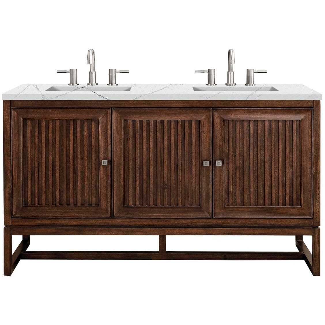 James Martin Athens 60" Double Vanity Vanity James Martin Mid Century Acacia w/ 3 CM Ethereal Noctis Top 