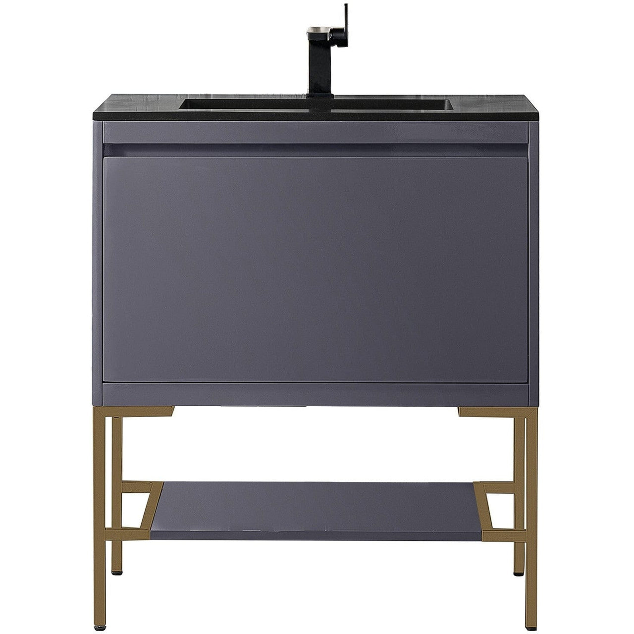 James Martin Milan 31.5" Single Vanity with Base Vanity James Martin Modern Grey - Radiant Gold w/Charcoal Black Composite Top 