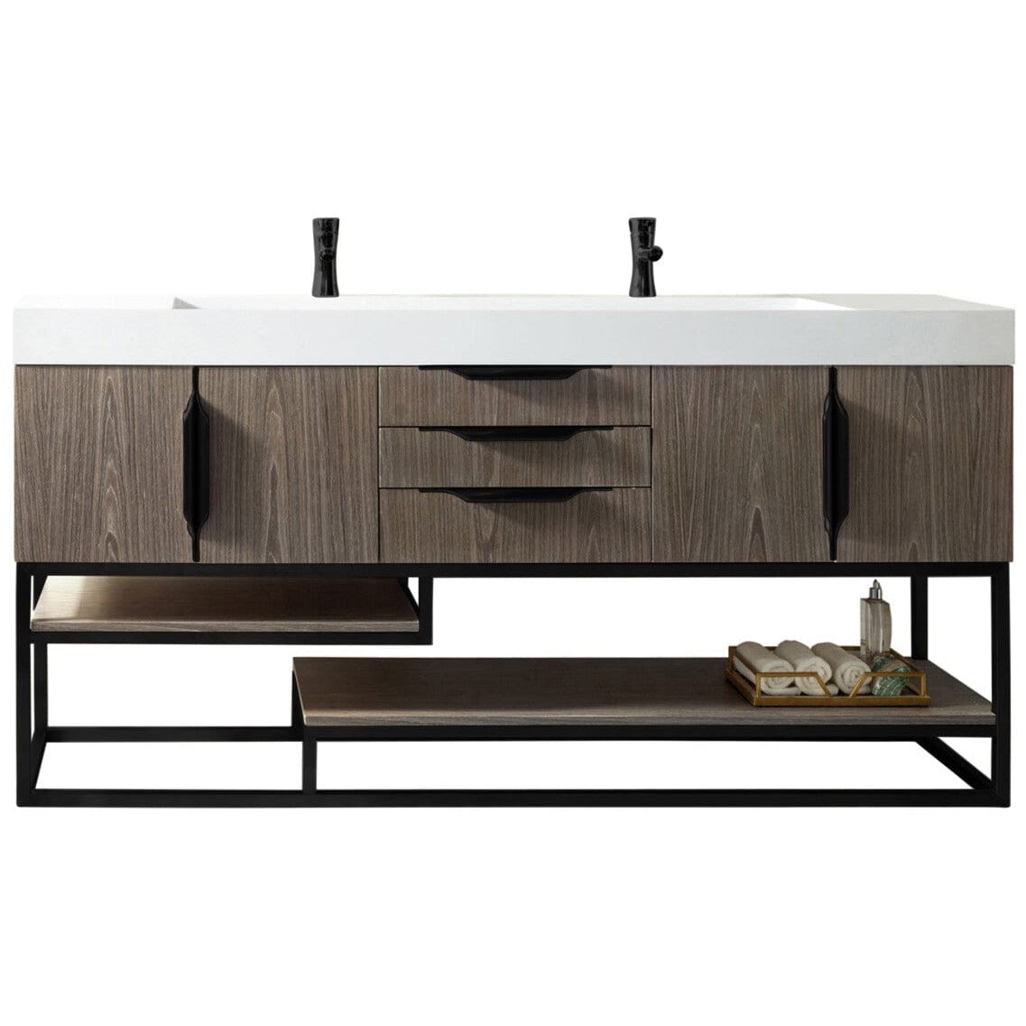 James Martin Columbia 72" Double Vanity Vanity James Martin Ash Gray - Matte Black w/ White Glossy Composite Countertop 