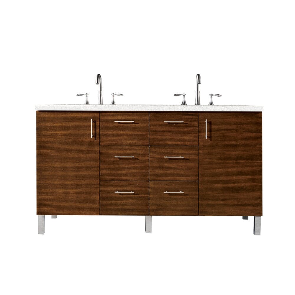 James Martin Metropolitan 60" Double Vanity Vanity James Martin American Walnut w/ 3 CM Eternal Serena Quartz Top 