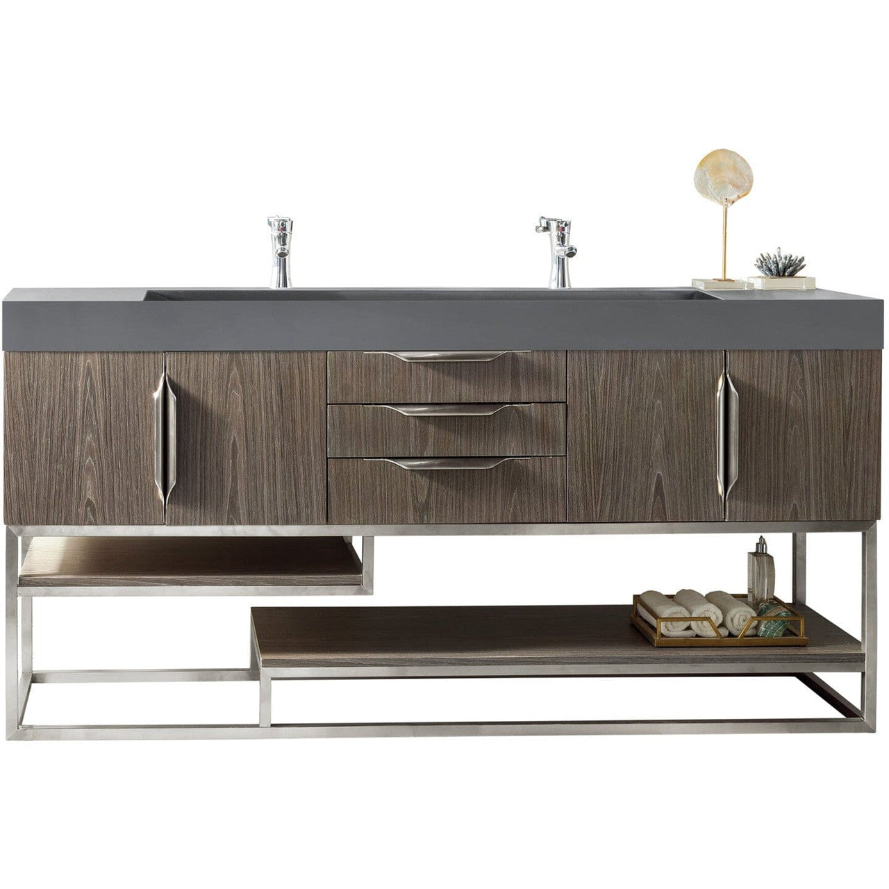 James Martin Columbia 72" Double Vanity Vanity James Martin Ash Gray w/ Dusk Grey Glossy Composite Top 
