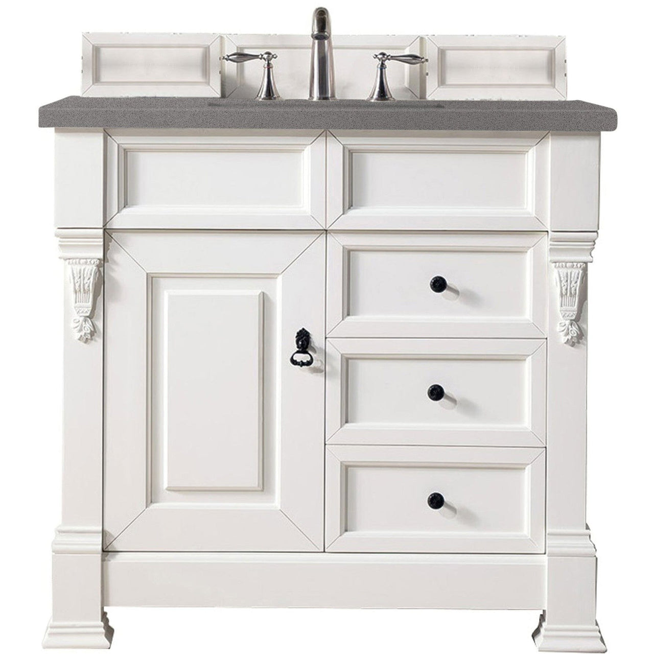 James Martin Brookfield 36" Single Vanity Vanities James Martin Bright White w/ 3 CM Grey Expo Quartz Top 