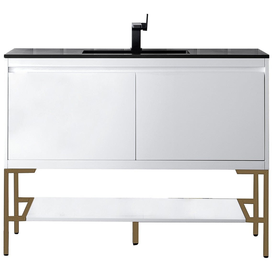 James Martin Milan 47.3" Single Vanity Vanity James Martin Glossy White - Radiant Gold w/Charcoal Black Composite Top 