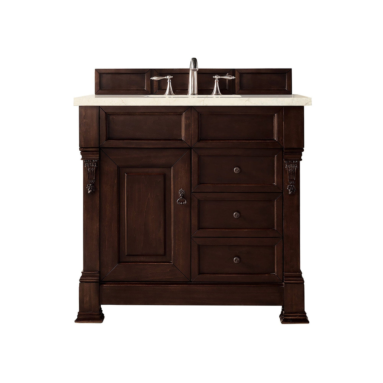 James Martin Brookfield 36" Single Vanity Vanities James Martin Burnished Mahogany w/ 3 CM Eternal Marfil Quartz Top 