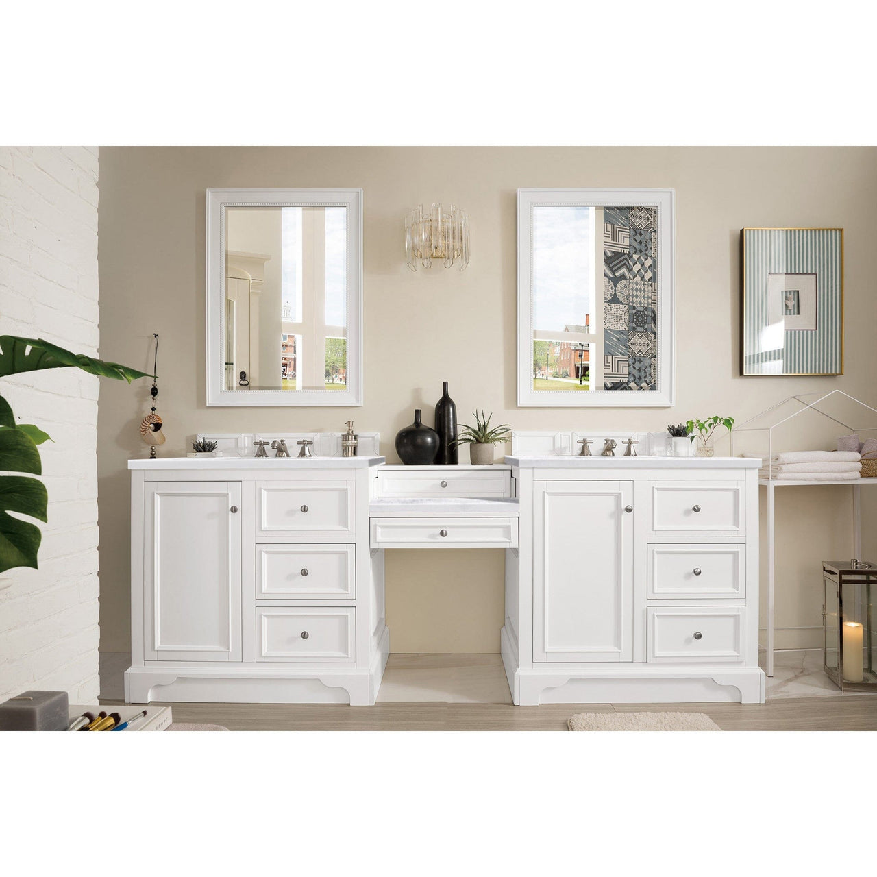 James Martin De Soto 94" Double Vanity Set Vanity James Martin Bright White w/ 3 CM Arctic Fall Solid Surface Top 