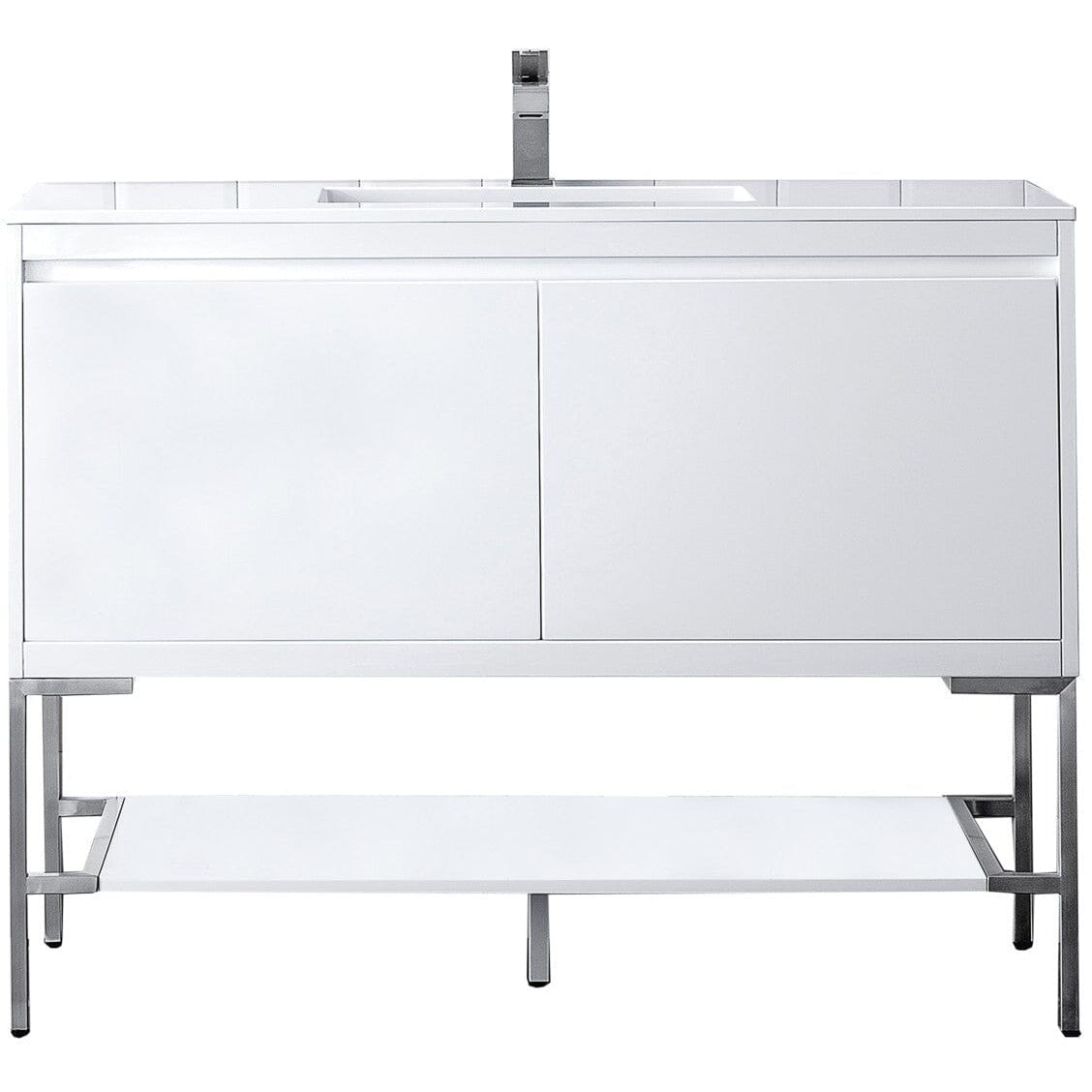 James Martin Milan 47.3" Single Vanity Vanity James Martin Glossy White - Brushed Nickel w/Glossy White Composite Top 