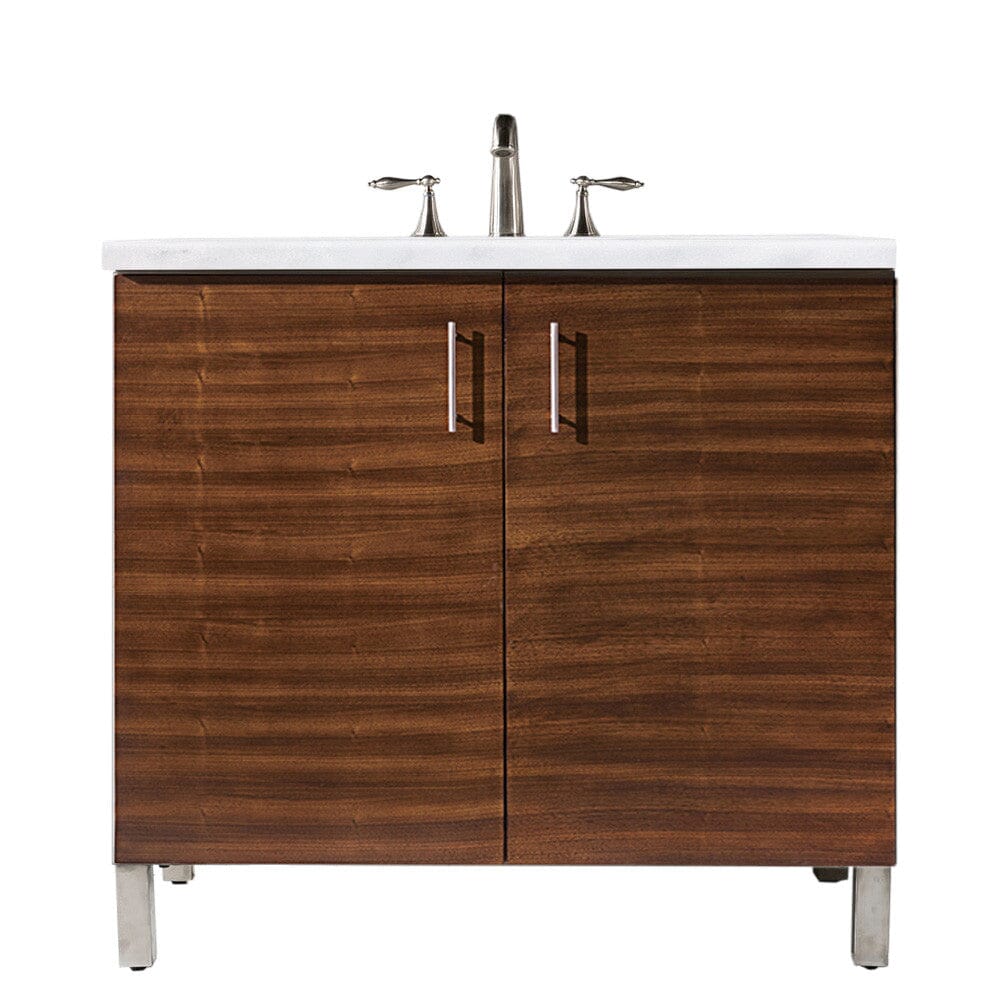 James Martin Metropolitan 36" Single Vanity Vanity James Martin American Walnut w/ 3 CM Arctic Fall Solid Surface Top 