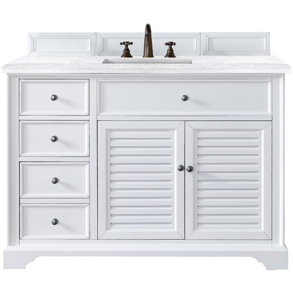 James Martin Savannah 48" Single Vanity Vanity James Martin Bright White w/ 3 CM Arctic Fall Solid Surface Top 