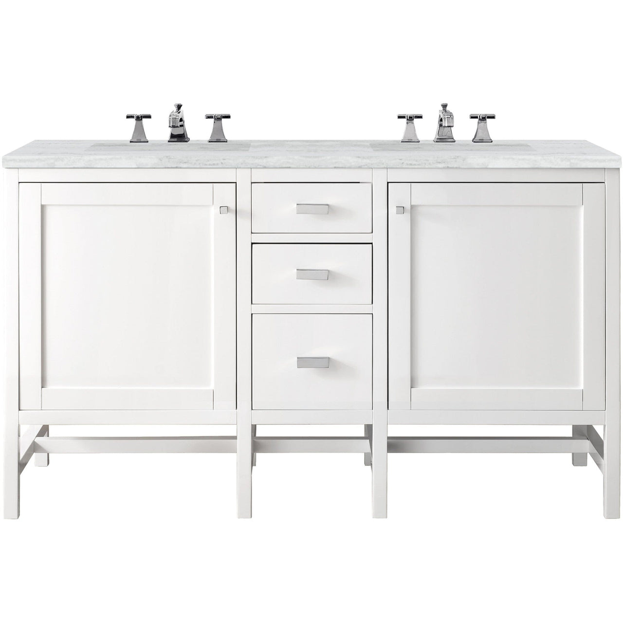 James Martin Addison 60" Double Vanity Vanity James Martin Glossy White w/ 3 CM Arctic Fall Solid Surface Countertop 