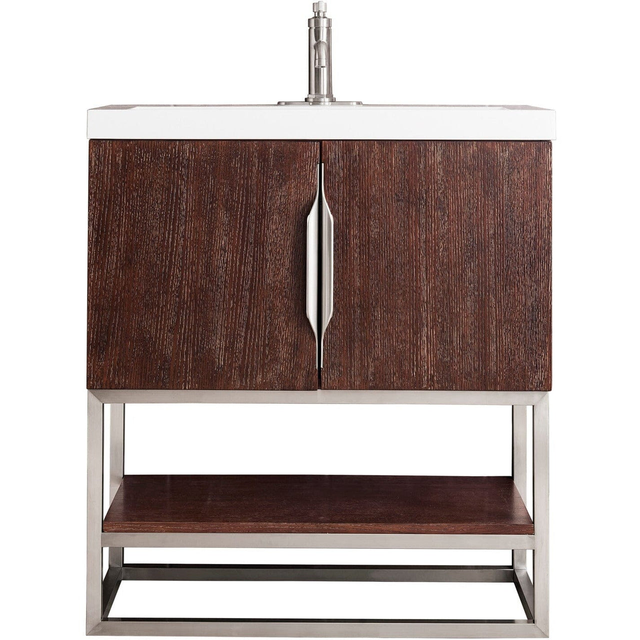 James Martin Columbia 31.5" Single Vanity Vanity James Martin Coffee Oak - Brushed Nickel w/ White Glossy Composite Countertop 