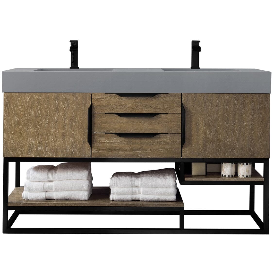 James Martin Columbia 59" Double Vanity Vanity James Martin Latte Oak - Matte Black w/ Dusk Grey Glossy Composite Top 