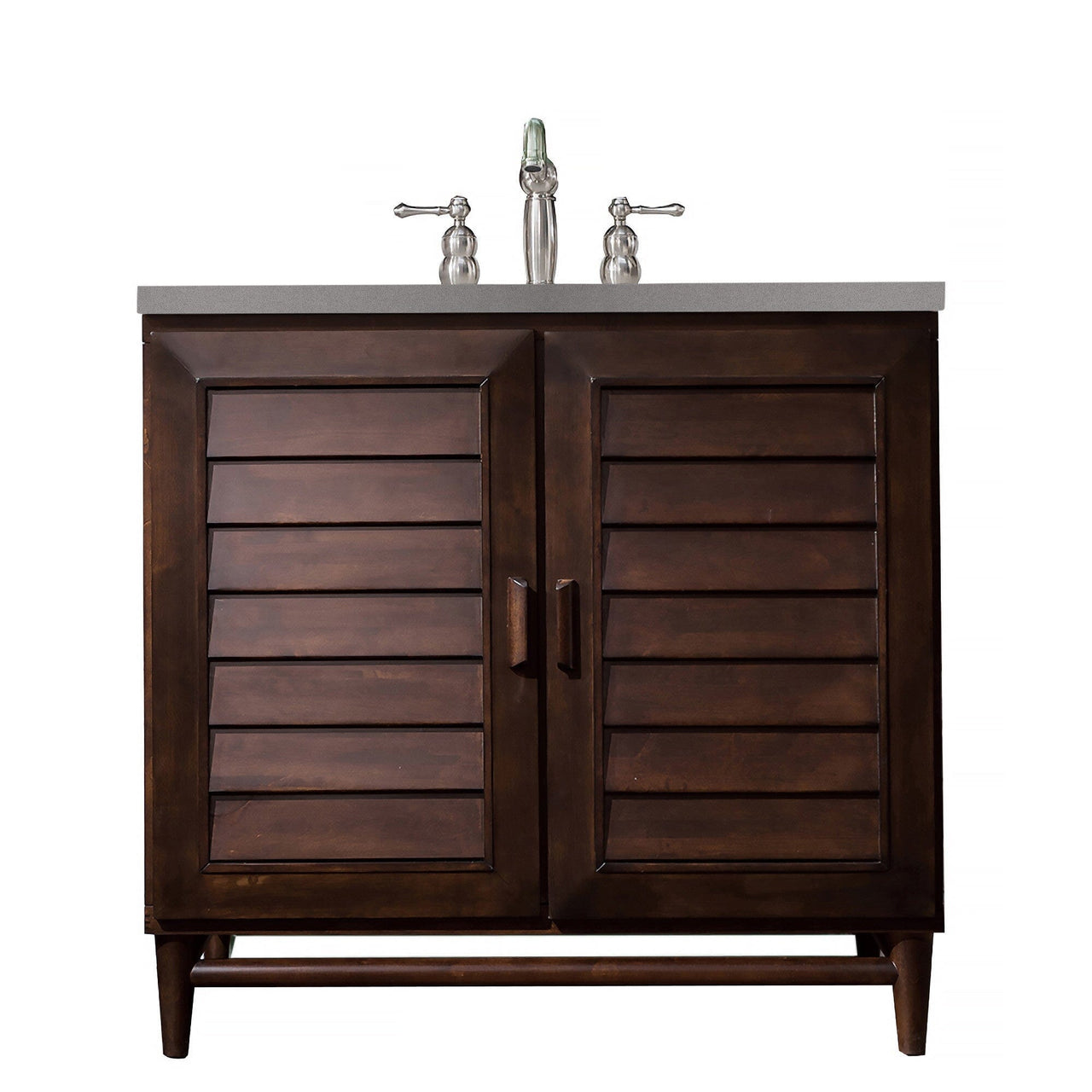 James Martin Portland 36" Single Vanity Vanity James Martin Burnished Mahogany w/ 3 CM Grey Expo Quartz Top 